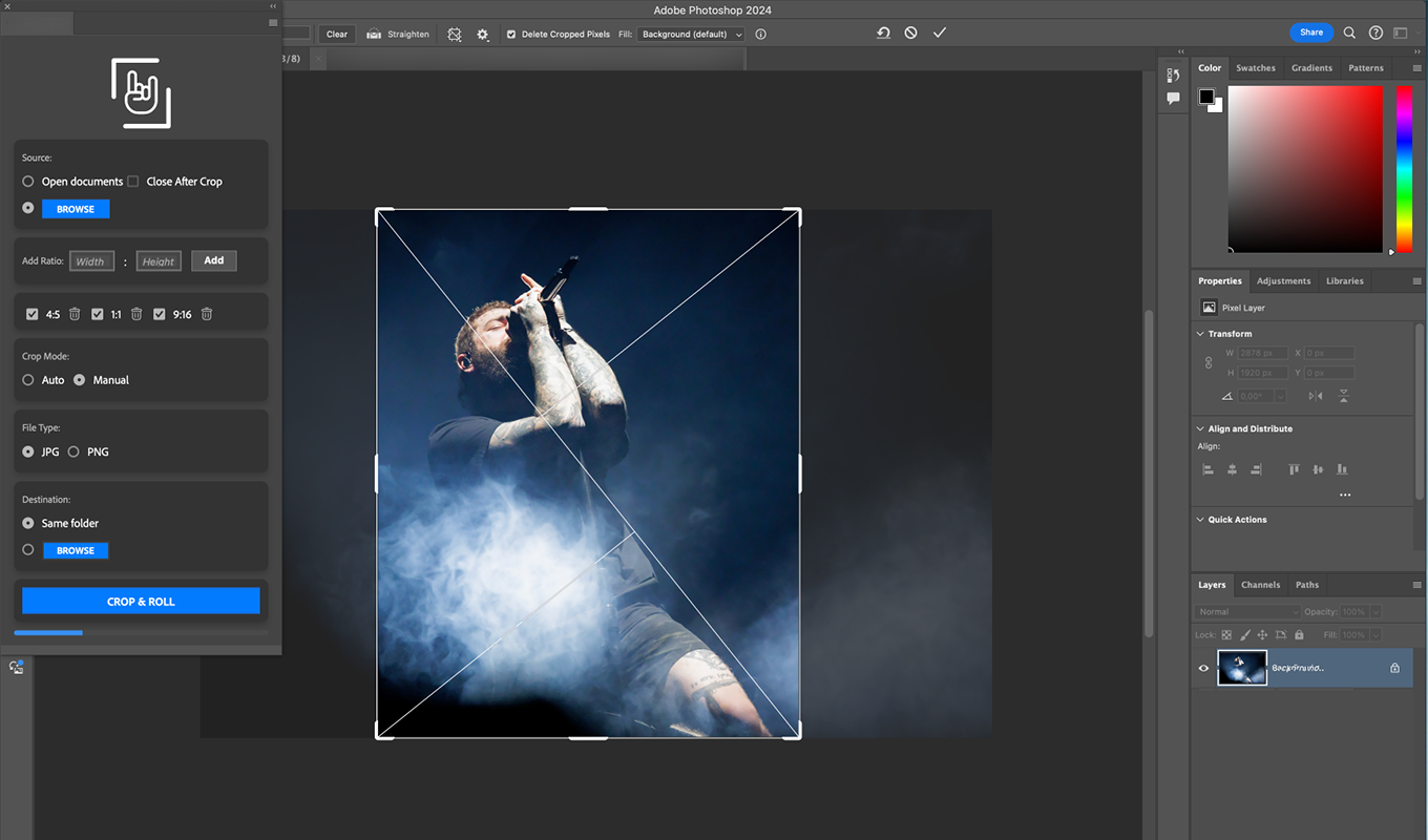 BatchCrop Photoshop plugin — batch crop interface